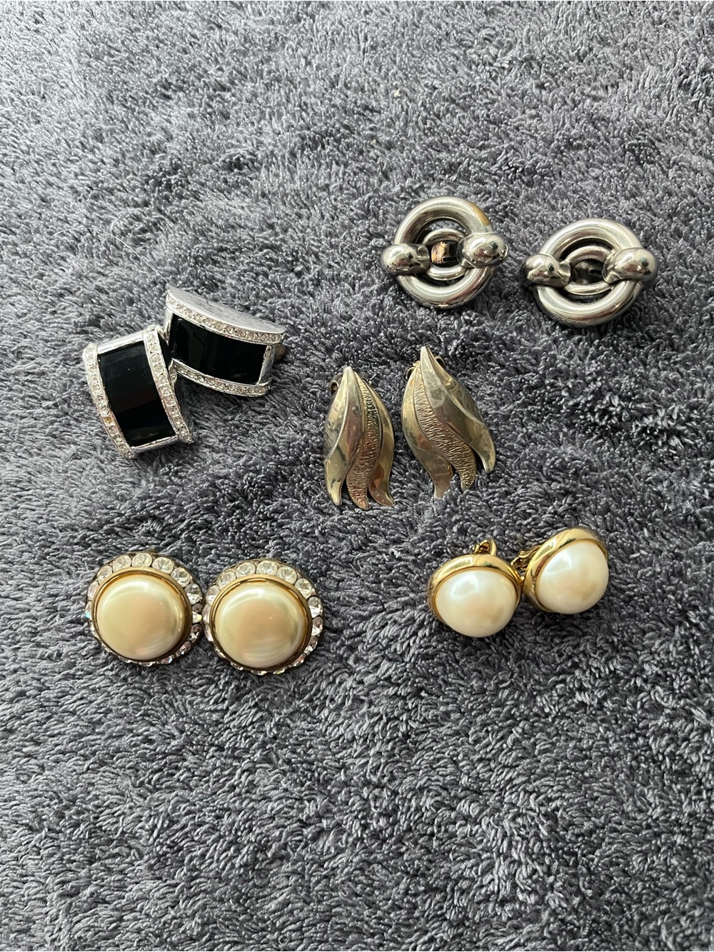 Vintage Mixed Clip-On Earring Sets Gold, Silver, Black, Pearl Tones